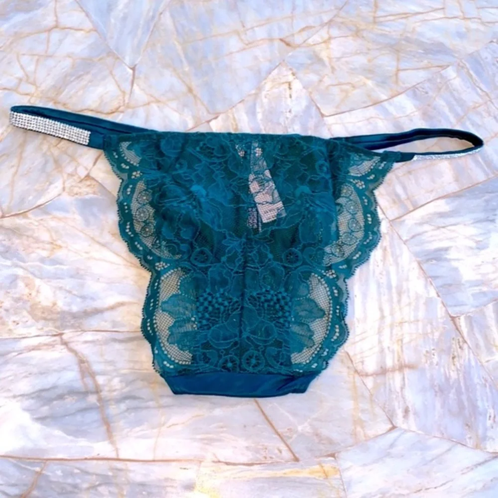 VERY SEXY‎ Shine Strap Lace Cheeky Panty Small Green Crystal Waist Band Shimmer